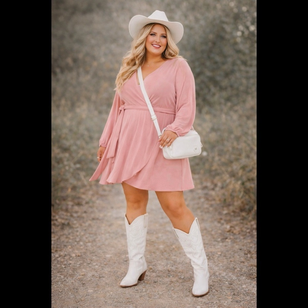 ARULA Dusty Rose Faux Wrap Dress